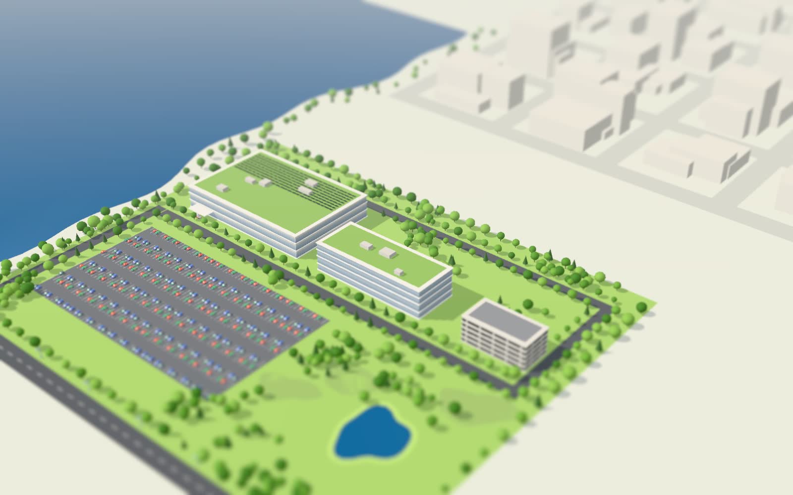 The median hospital, drawn by the planner: 105 beds · 211,000 square feet · 3-story podium, 4-story tower.